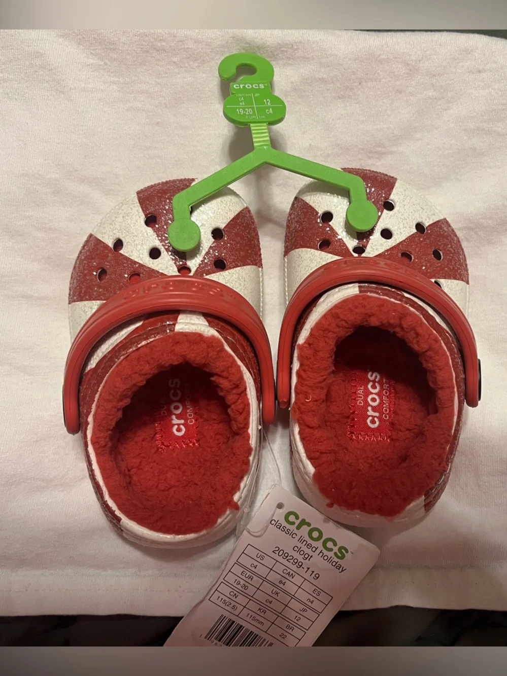 CROCS Kids Glitter Watermelon Lined Clogs in White & Red